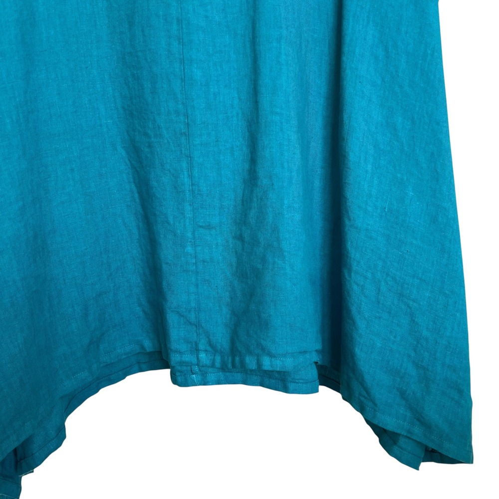 Bryn Walker 100% Linen Dark Teal Baxter Short Sleeve Sharkbite Hem Tunic Top XL - Picture 4 of 13